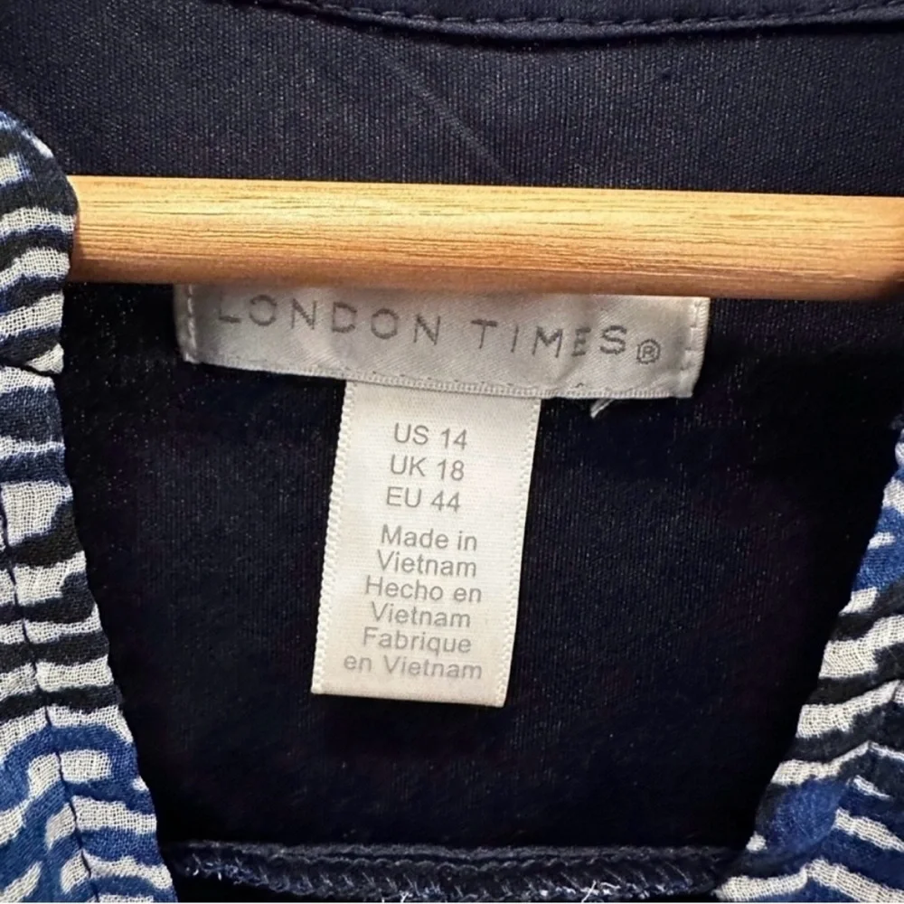 🦋Blue, Black, and White LONDON TIMES Sleeveless Dress - Size 14